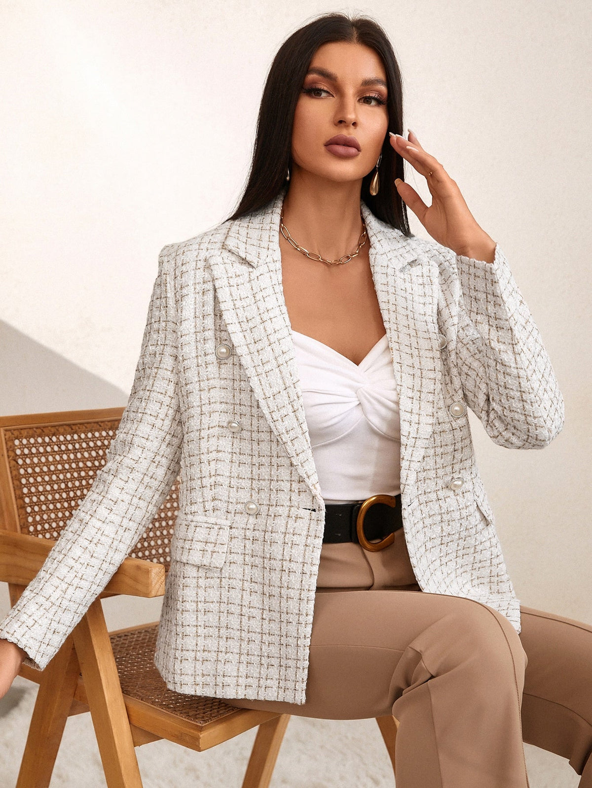 Zia Tweed Plaid Breasted Blazer