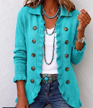 Silvana Turquoise Ribbed Ruffle Jacket