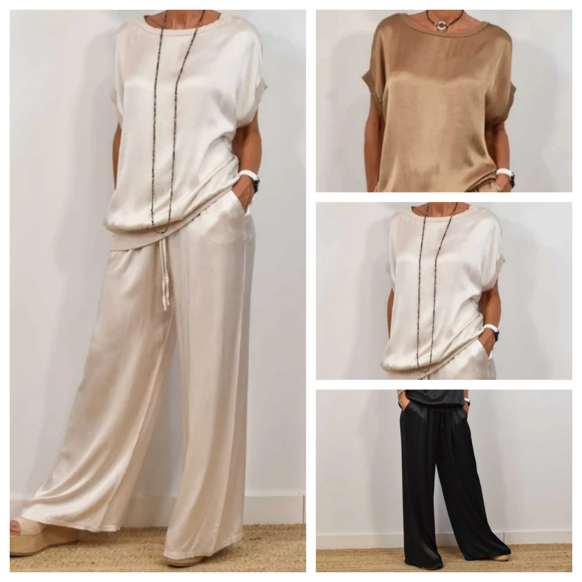 Elegant Satin Two-Piece Women's Set: Top And Wide-Leg Pants