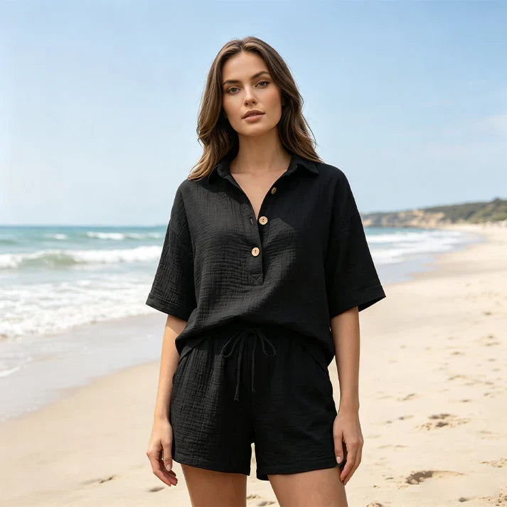 Casual Button-Front Shorts Set