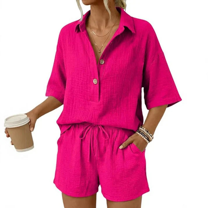 Casual Button-Front Shorts Set