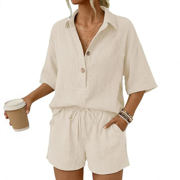 Casual Button-Front Shorts Set