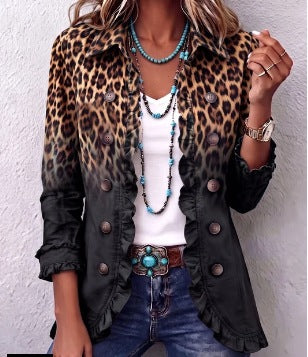 Valentina Ombre Leopard Ruffle Blazer