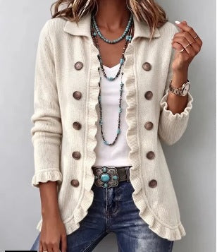 Vittoria Ivory Ribbed Ruffle Jacket